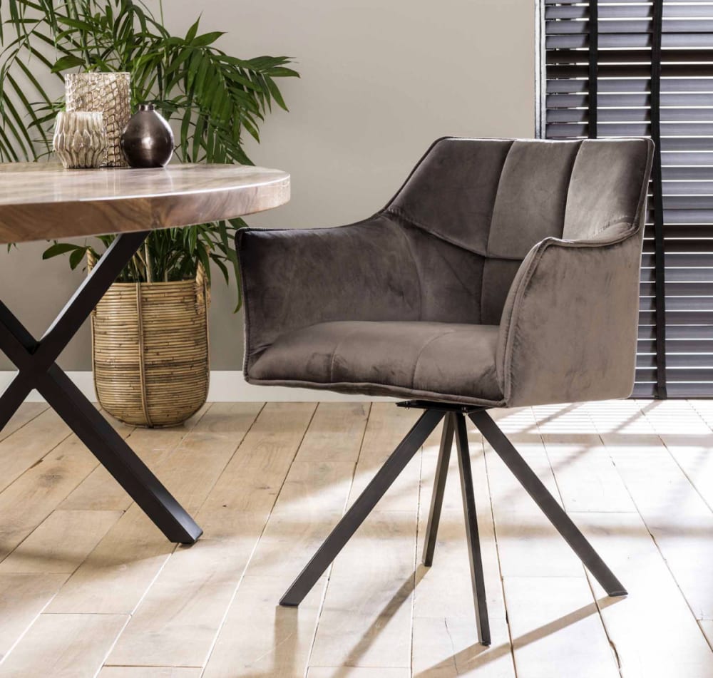 Lot de 2 fauteuils pivotants en velours gris