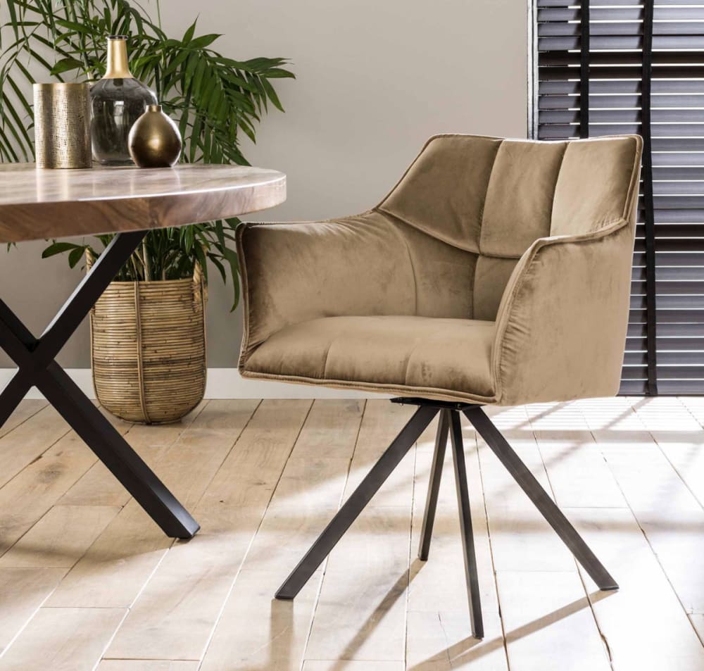 Lot de 2 fauteuils pivotants en velours beige