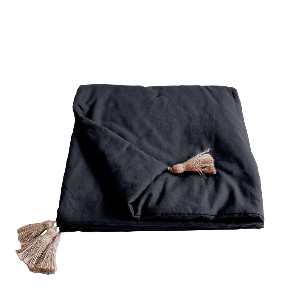 Edredon en coton avec pompons 190x90cm gris foncé