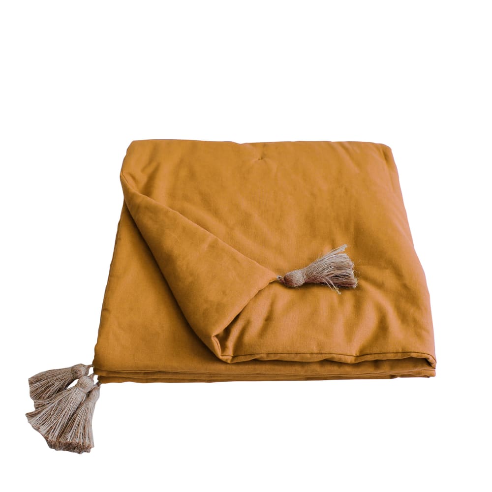 Édredon pompons jute moutarde 90x190cm