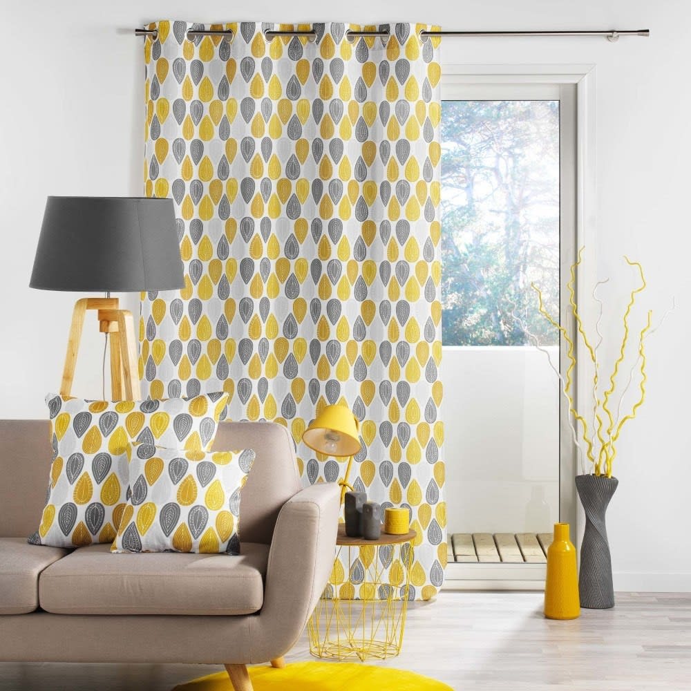 Rideau à oeillets jaune et blanc 140x260cm - Maisons du Monde
