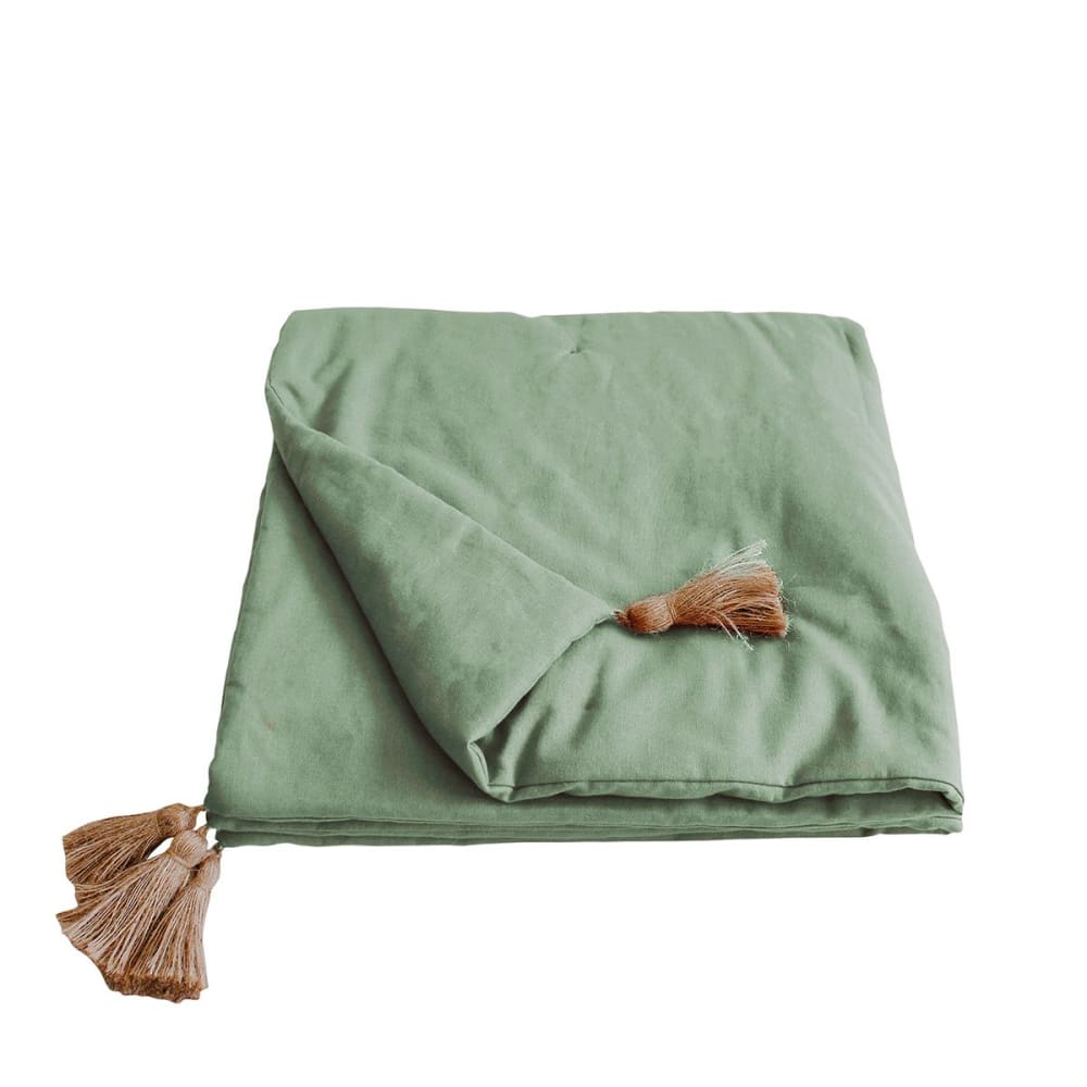 Edredon avec pompons jute coton argile 190x90cm