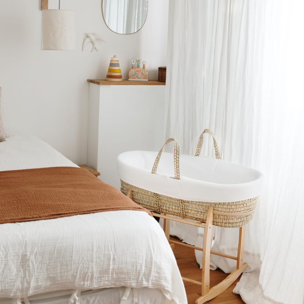 Couffin Avec Support à Bascule Bois, Habillage en Coton Bio - Nuage (Premiers Moments) - Image 2