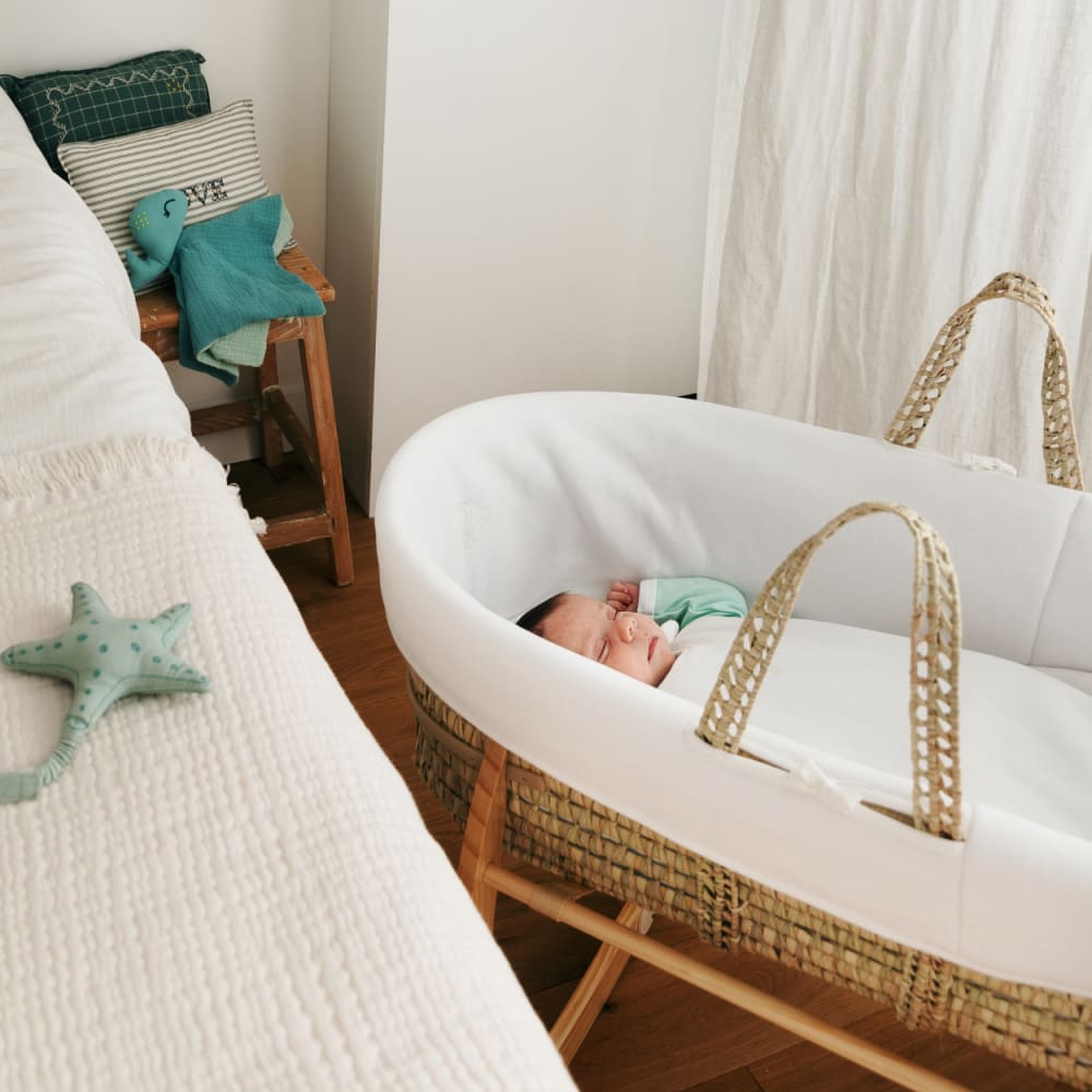 Couffin Avec Support à Bascule Bois, Habillage en Coton Bio - Nuage (Premiers Moments) - Image 3