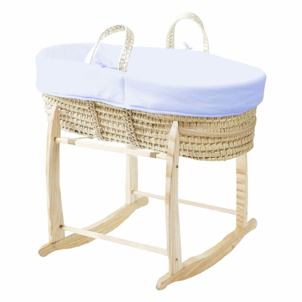 Couffin Avec Support à Bascule Bois, Habillage en Coton Bio - Azur (Premiers Moments) - Image 1