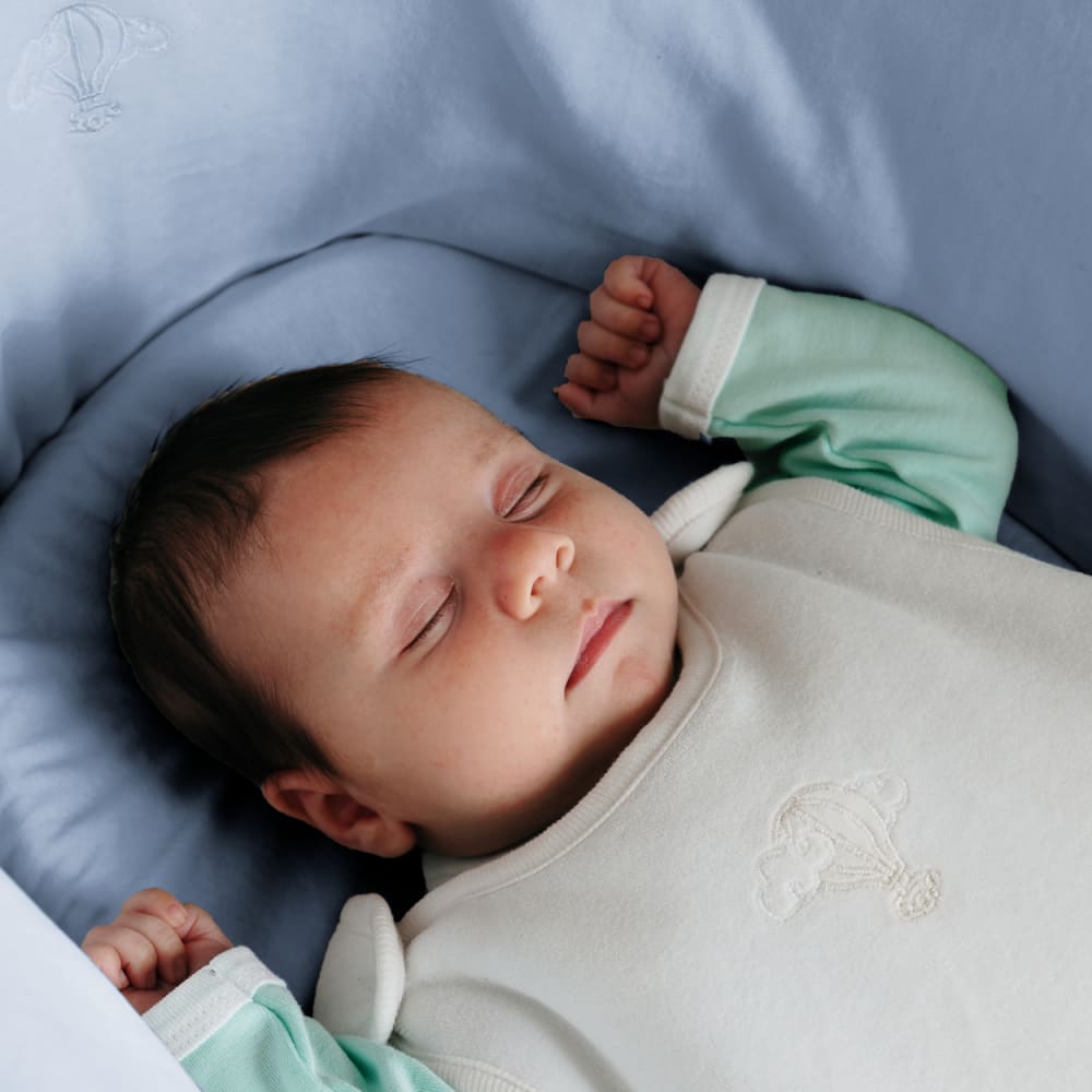 Couffin Avec Support à Bascule Bois, Habillage en Coton Bio - Azur (Premiers Moments) - Image 3