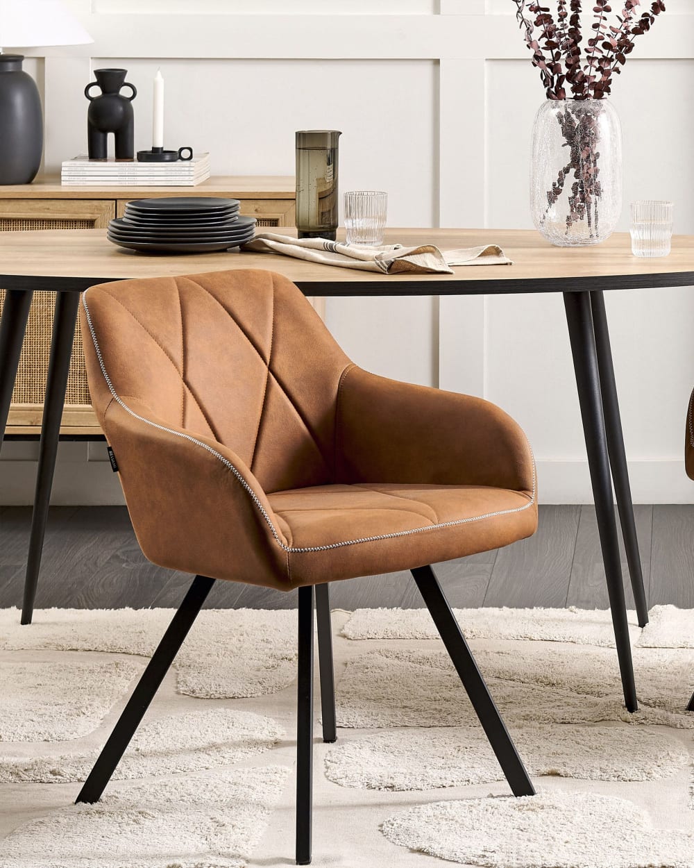 Lot de 2 chaises de salle à manger en tissu marron 54x78cm