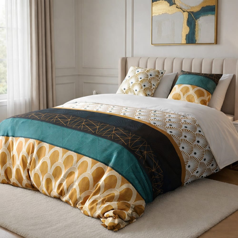 Parure housse de couette coton dore 240x220 cm