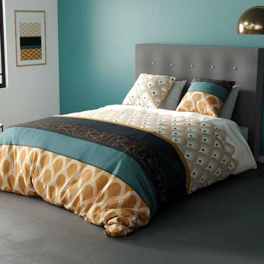 Parure de couette 100% coton 57 fils imprimée 260x240cm 2 taies