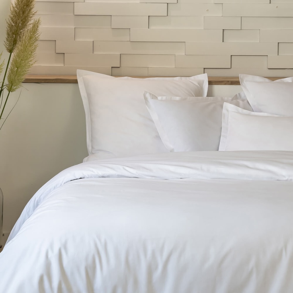 Parure housse de couette percale coton blanc 260x240 cm — vue 3