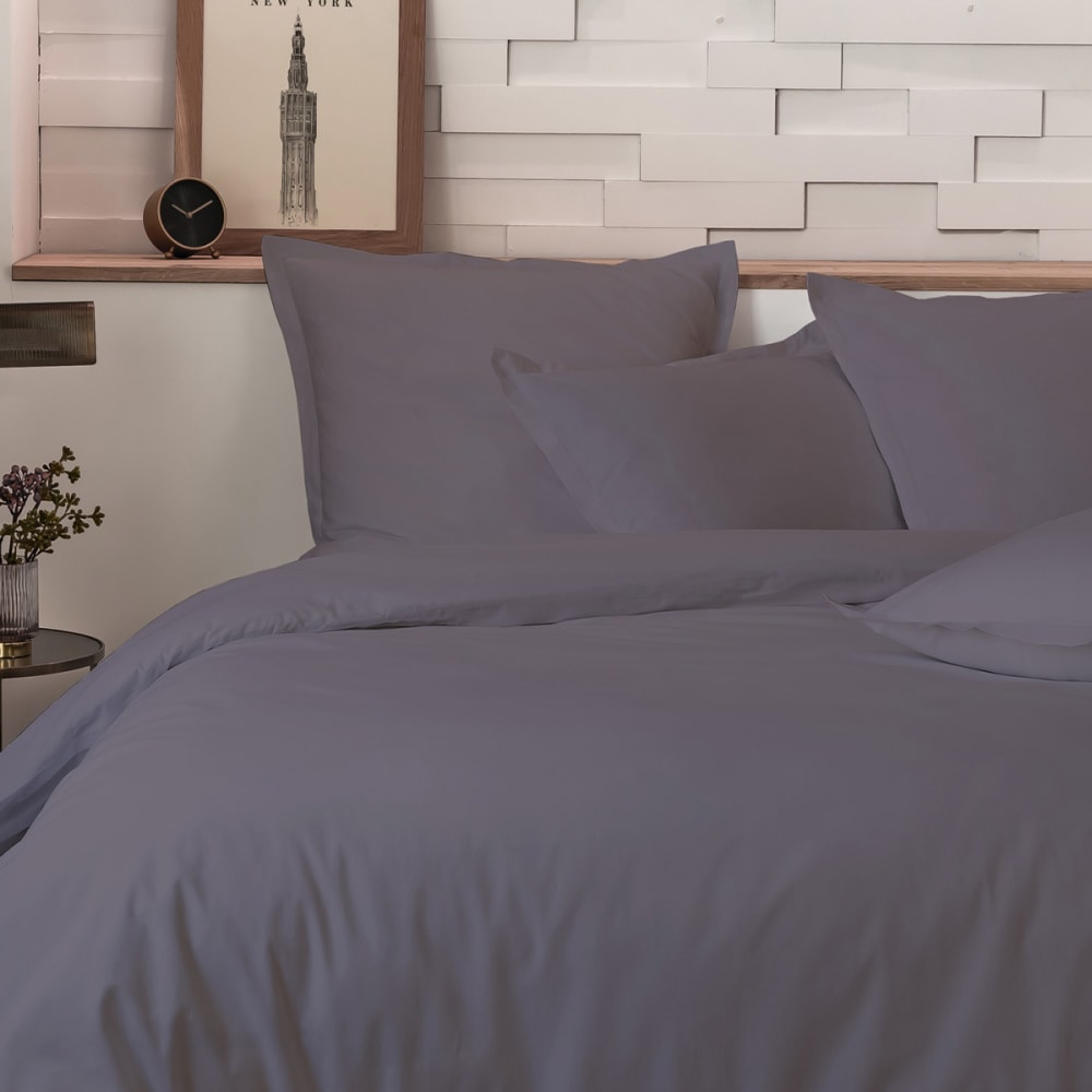 Parure housse de couette percale coton gris 240x220 cm - Maisons du Monde