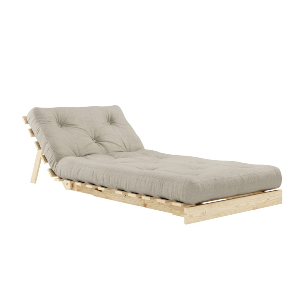 Canapé convertible en pin massif avec futon lin 90x200