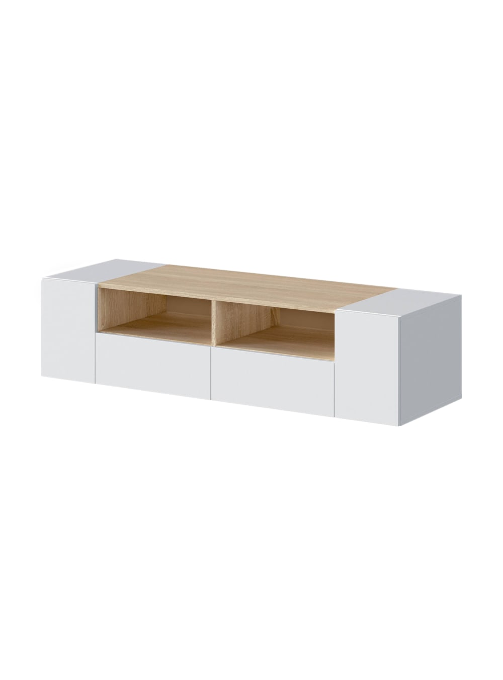 Meuble TV effet bois beige, blanc 138x42 cm