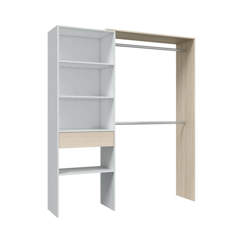 Dmora Großer Kleiderschrank in weißer Holzoptik, Eiche 158 x 40 x 187 cm style modern - Holz