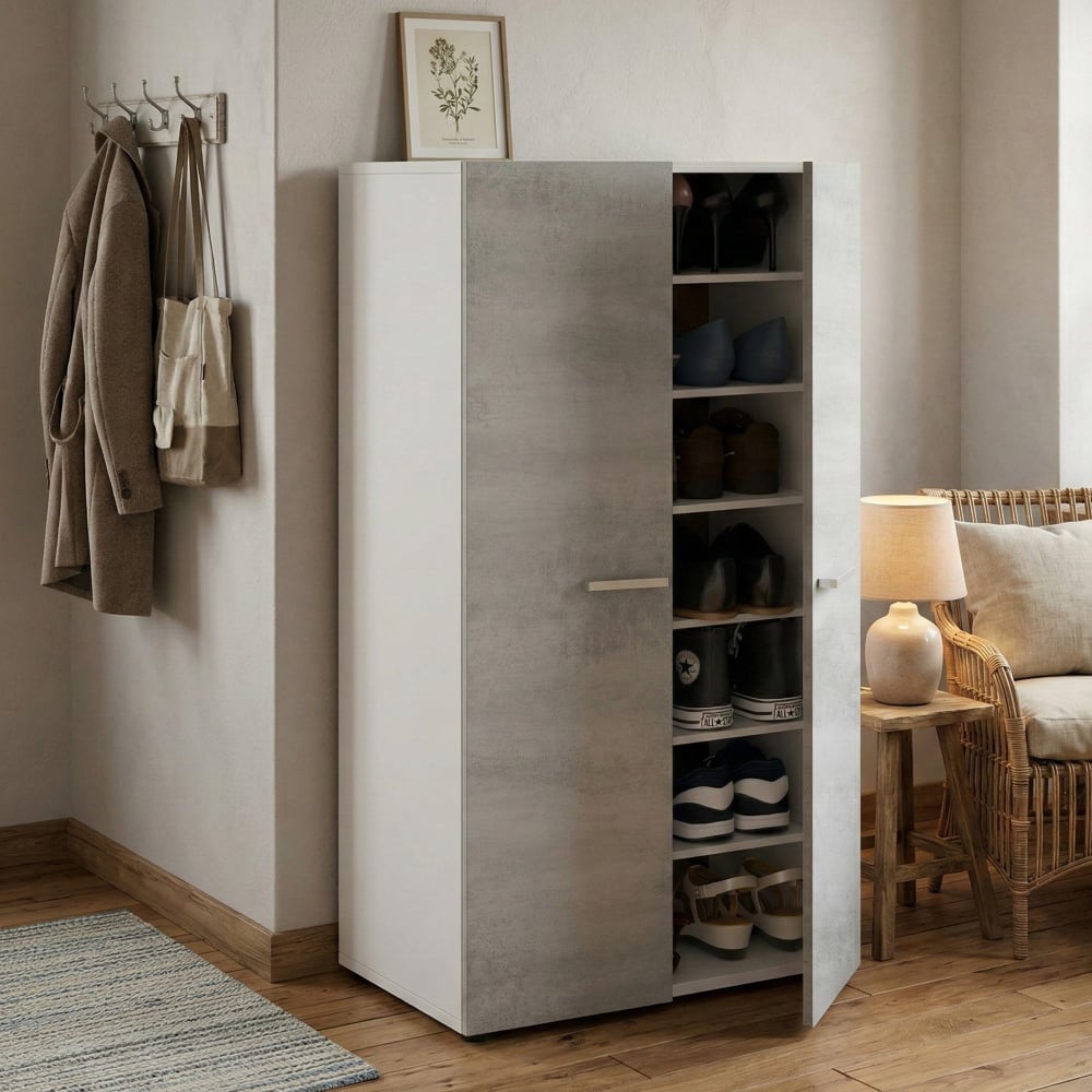 Armoire polyvalente à 2 portes effet bois blanc, ciment 75x36 cm - Maisons du Monde