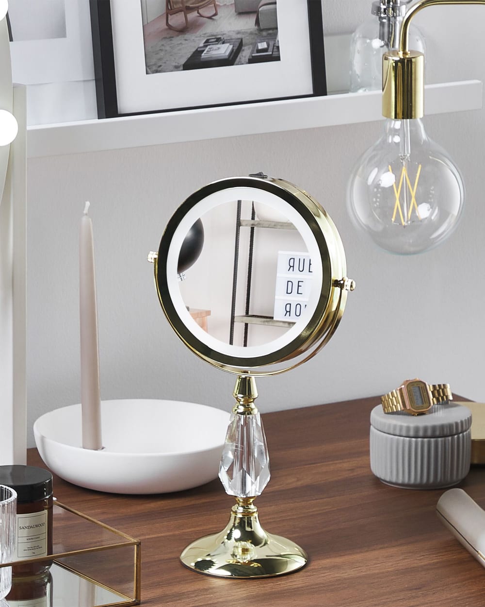 Miroir de table en métal doré 37x18