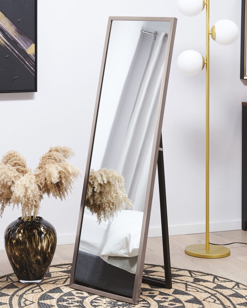 Miroir sur pied en matériaux synthétiques argenté 140x40