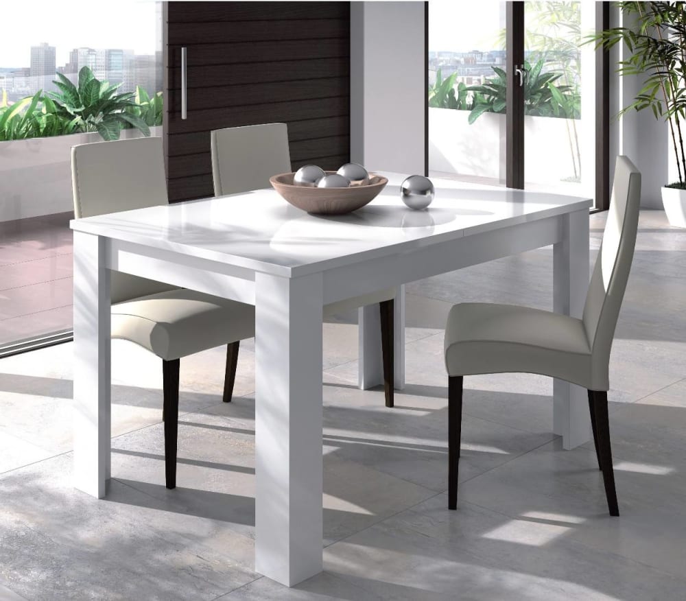 Ausziehbarer Tisch mit glänzend weißem Holzeffekt, 190 x 90 x 77