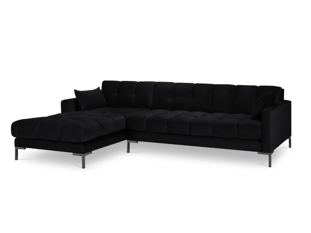 Canapé d'angle gauche 5 places en tissu velours noir