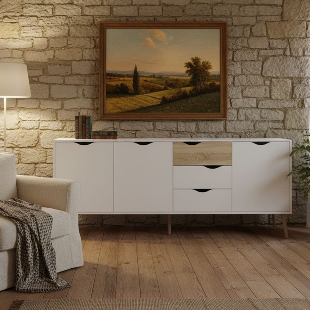 Buffet effet bois blanc 195x39 cm - Maisons du Monde