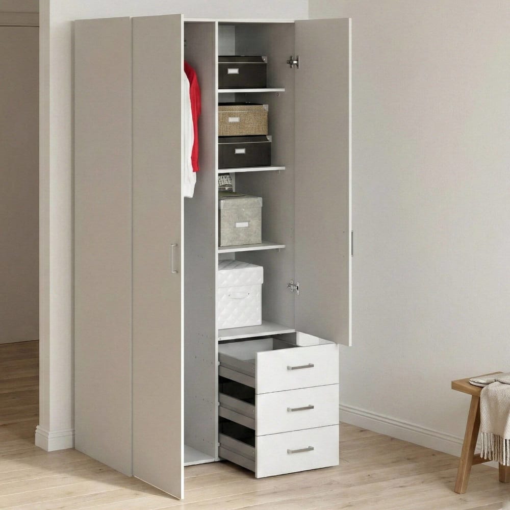 Garde-robe 2 portes\ à 2 portes effet bois blanc 180x50 cm - Maisons du Monde