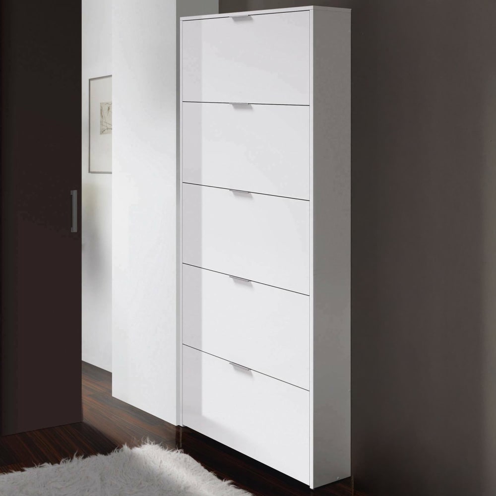 Meuble à chaussures effet bois blanc brillant 70x17 cm - Maisons du Monde