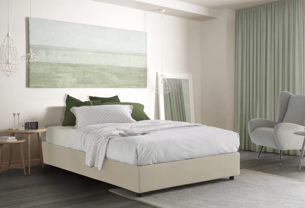 Lit double en tissu beige 160x190 cm - Maisons du Monde