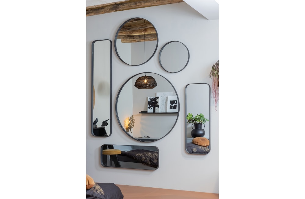 Kleiner runder Metallspiegel, schwarz - Maisons Du Monde
