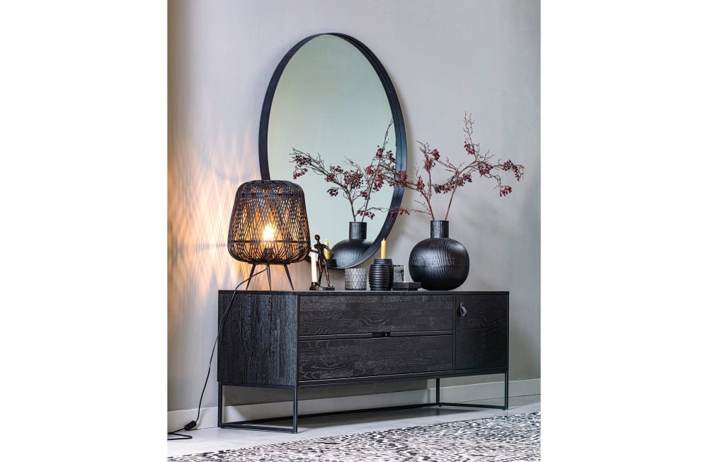 Großer runder Metallspiegel, schwarz - Maisons Du Monde