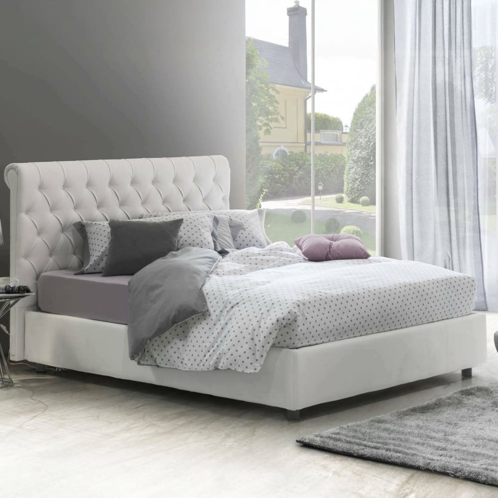 Lit double en similcuir blanc 160x190 cm - Maisons du Monde
