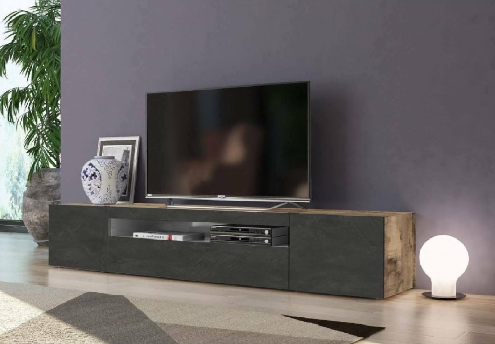 Meuble TV effet bois beige, ardoise 200x40 cm