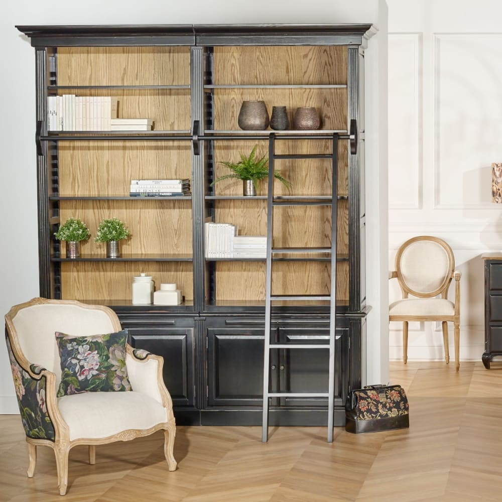 Bibliothèque style shabby chic en pin, 4 portes noire