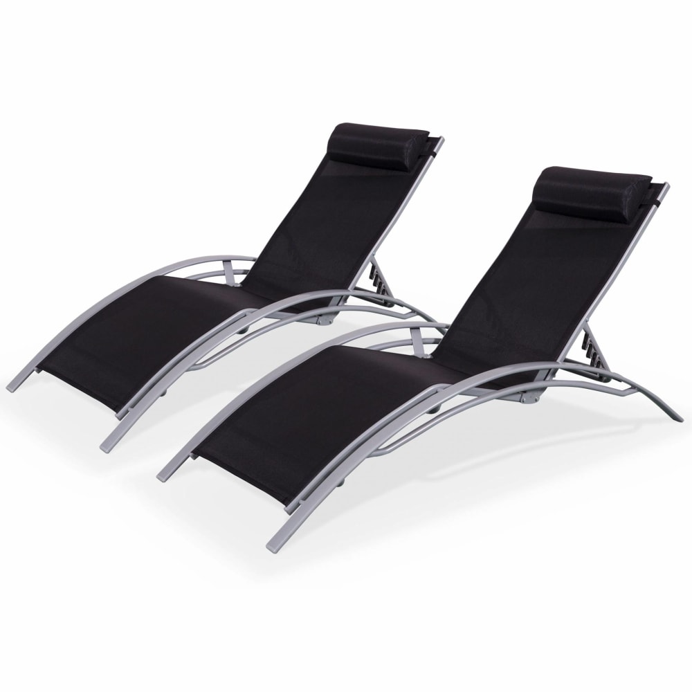 Duo de bains de soleil en aluminium et textilène gris et noir - Maisons du Monde