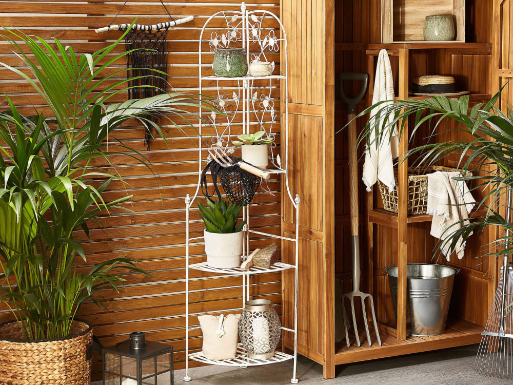 Étagère angle de jardin blanche 4 niveaux