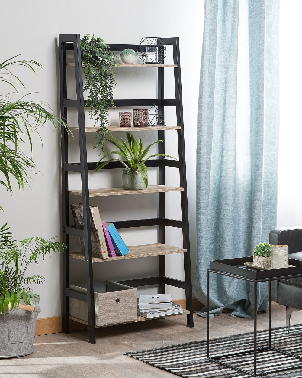 Étagère 5 étages effet bois clair et noir