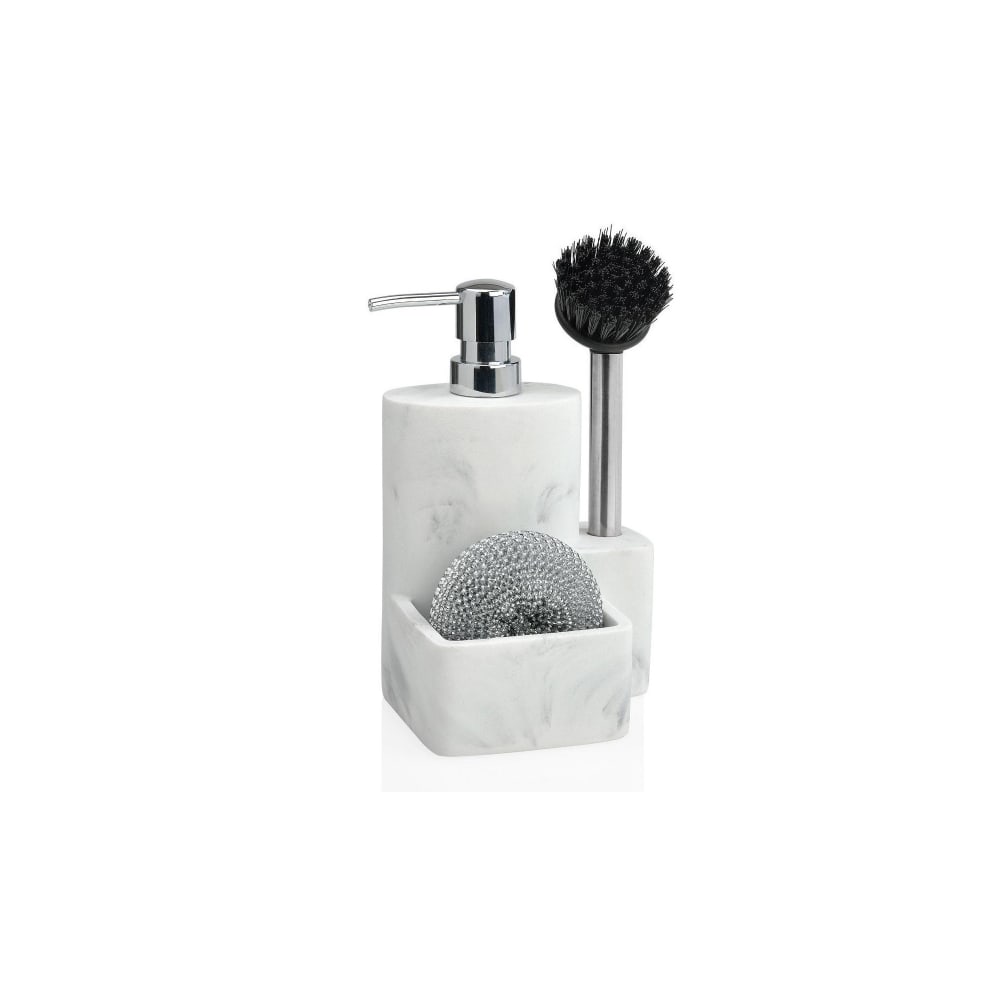 Distributeur liquide vaisselle porte éponge résine effet marbre blanc Distributeur liquide vaisselle porte éponge résine effet marbre blanc