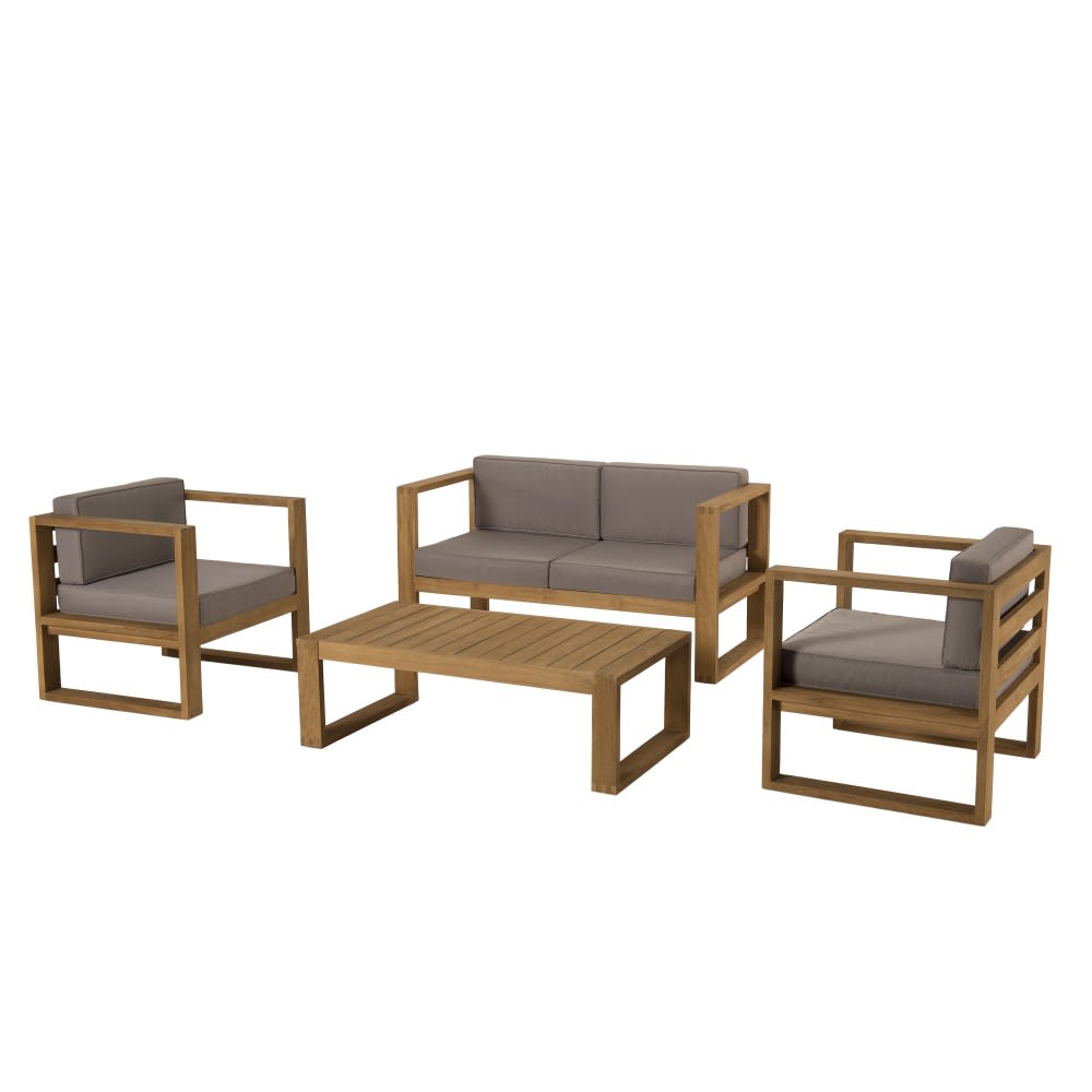 Salon de jardin en teck et tissu 4 personnes