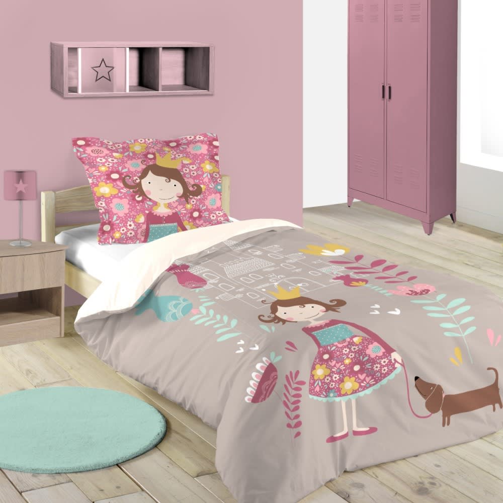 Lovely casa Housse de couette 140x200 + 1 taie coton style contemporain Gris Certifié Oeko-Tex Coton - 200x0x140cm