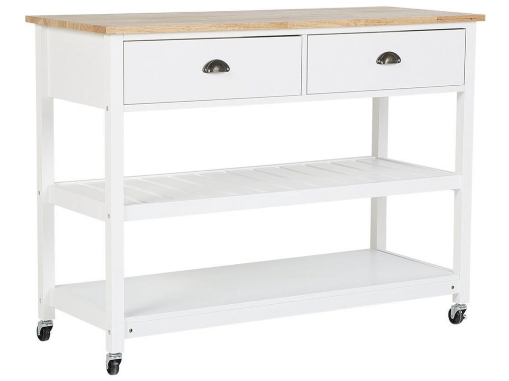Beliani Servierwagen aus Gummibaumholz, Mdf-platte 91cm, weiß style classic chic - -
