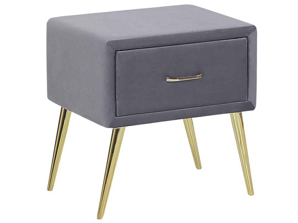 Beliani Nachttisch mit 1 Schublade aus Stoff 49cm, grau style classic chic - Samt