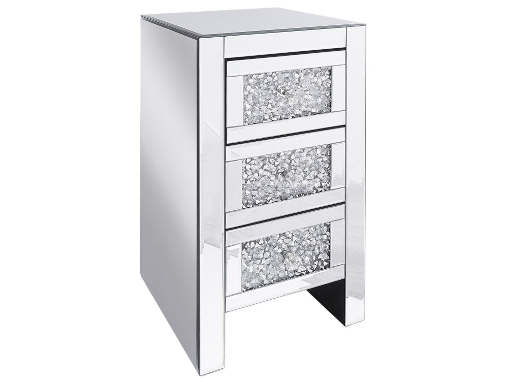 Nachttisch Mit 3 Schubladen Aus Glas 60Cm, Silber