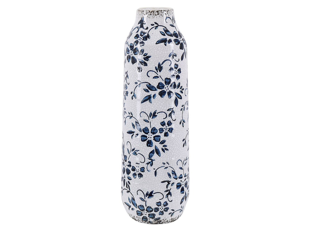Beliani Blumenvase aus Keramik 30cm, weiß style vintage - Stoff