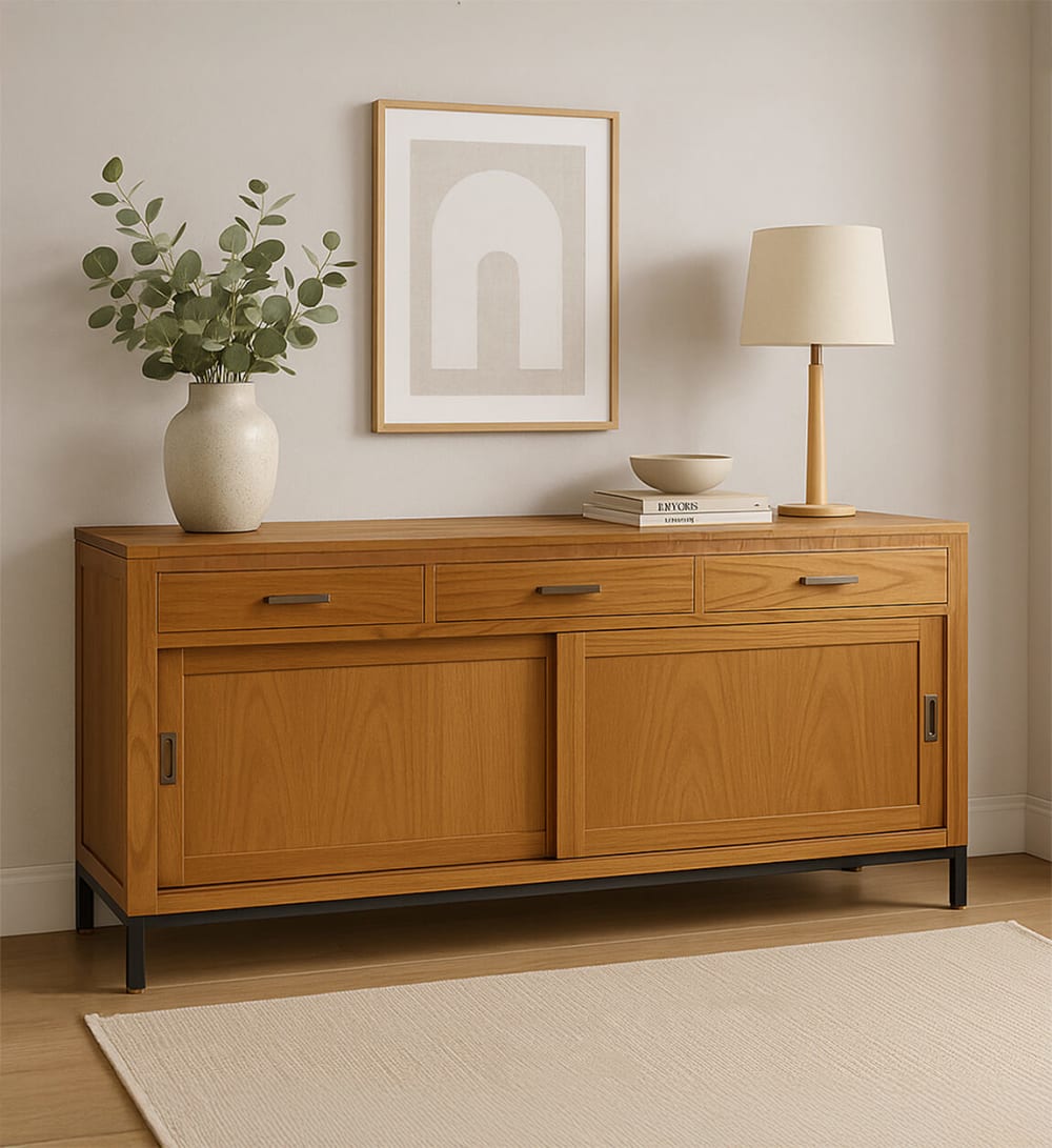 Credenza in legno di mindi e ferro marrone e nera L 180 cm -