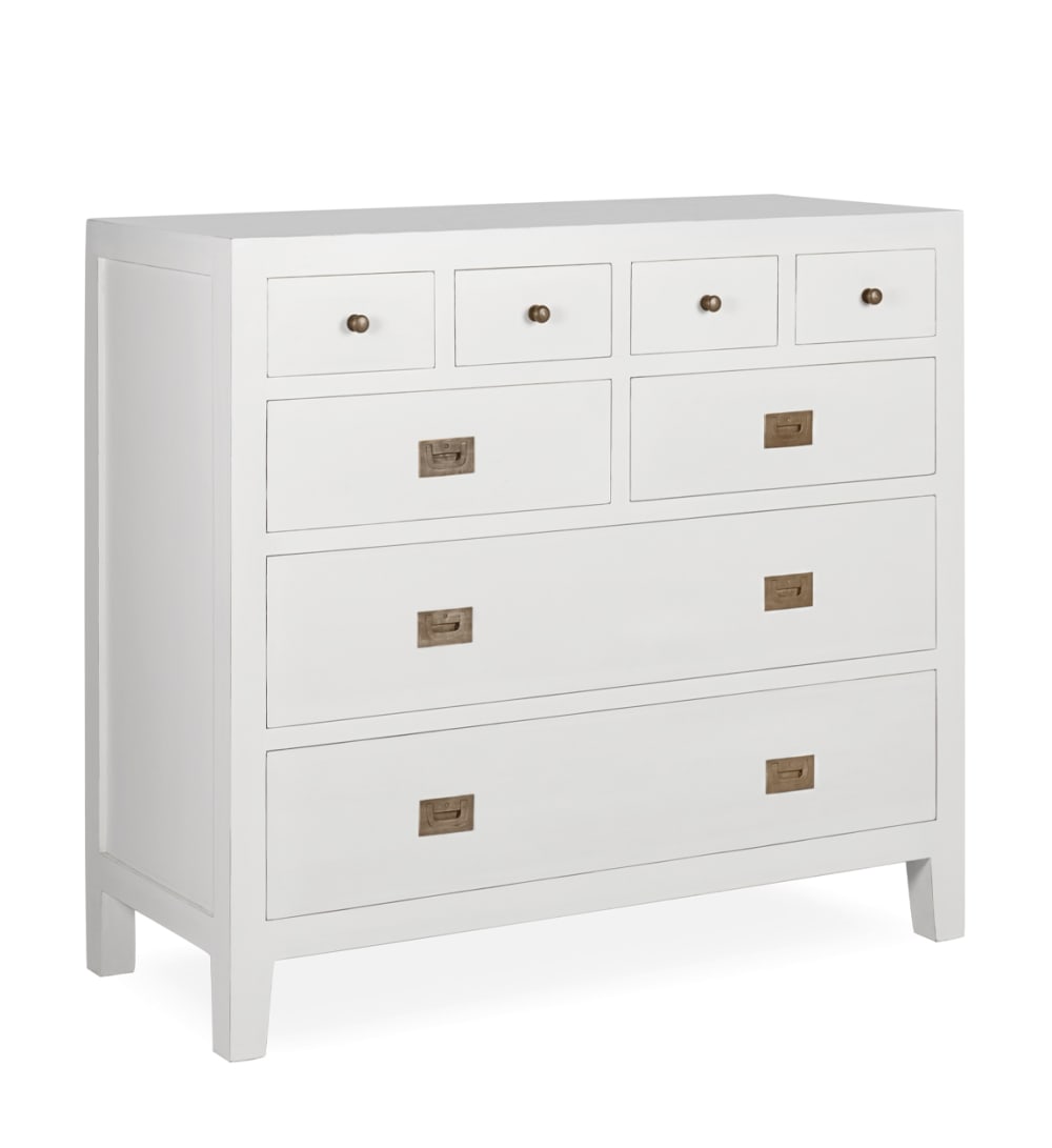 Cómoda de madera de mindi blanca anch. 110 cm