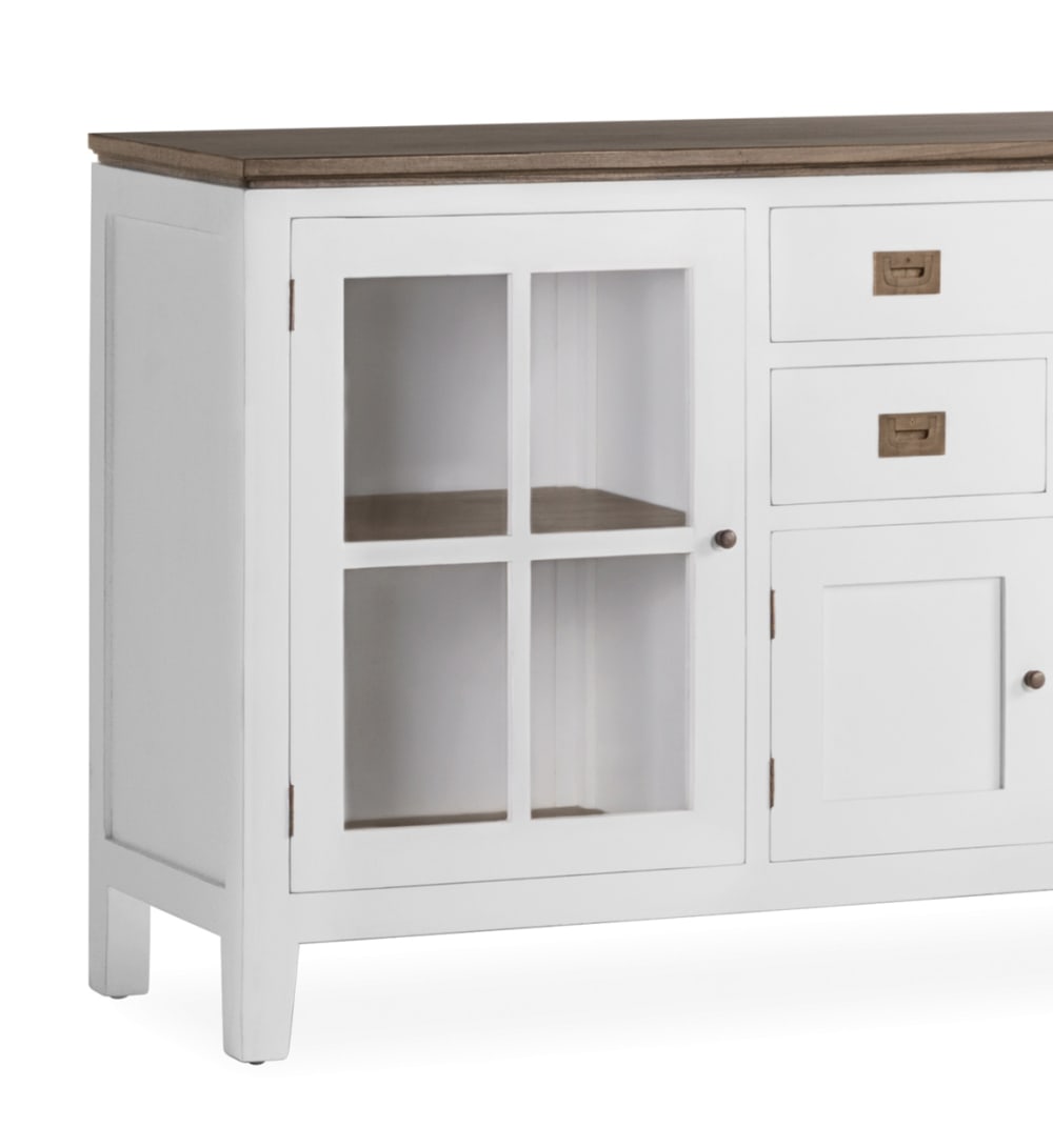 Buffet en bois de mindi blanc et plateau marron L 180 cm - Maisons du Monde
