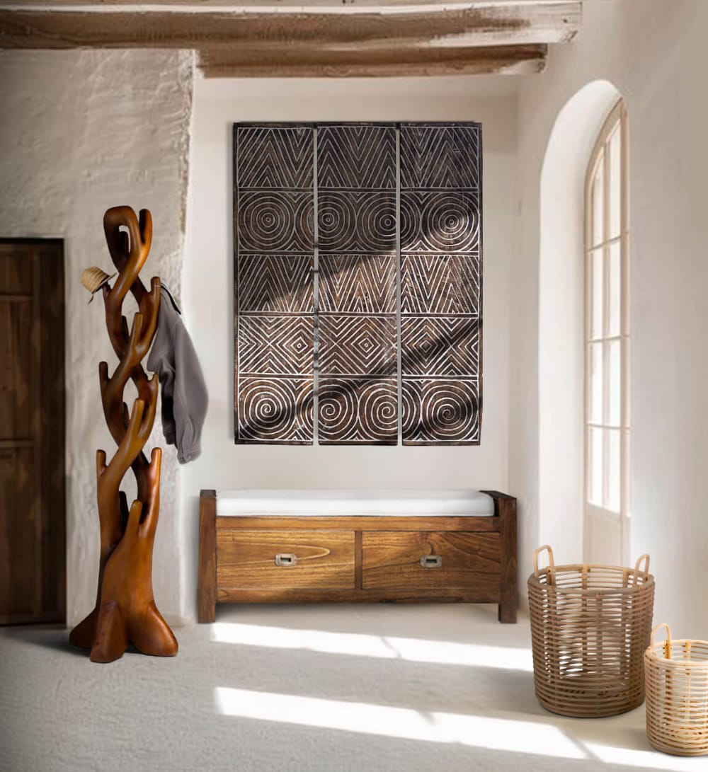 Set di 3 pannelli decorativi in legno marrone sbiancato - MOYCOR
