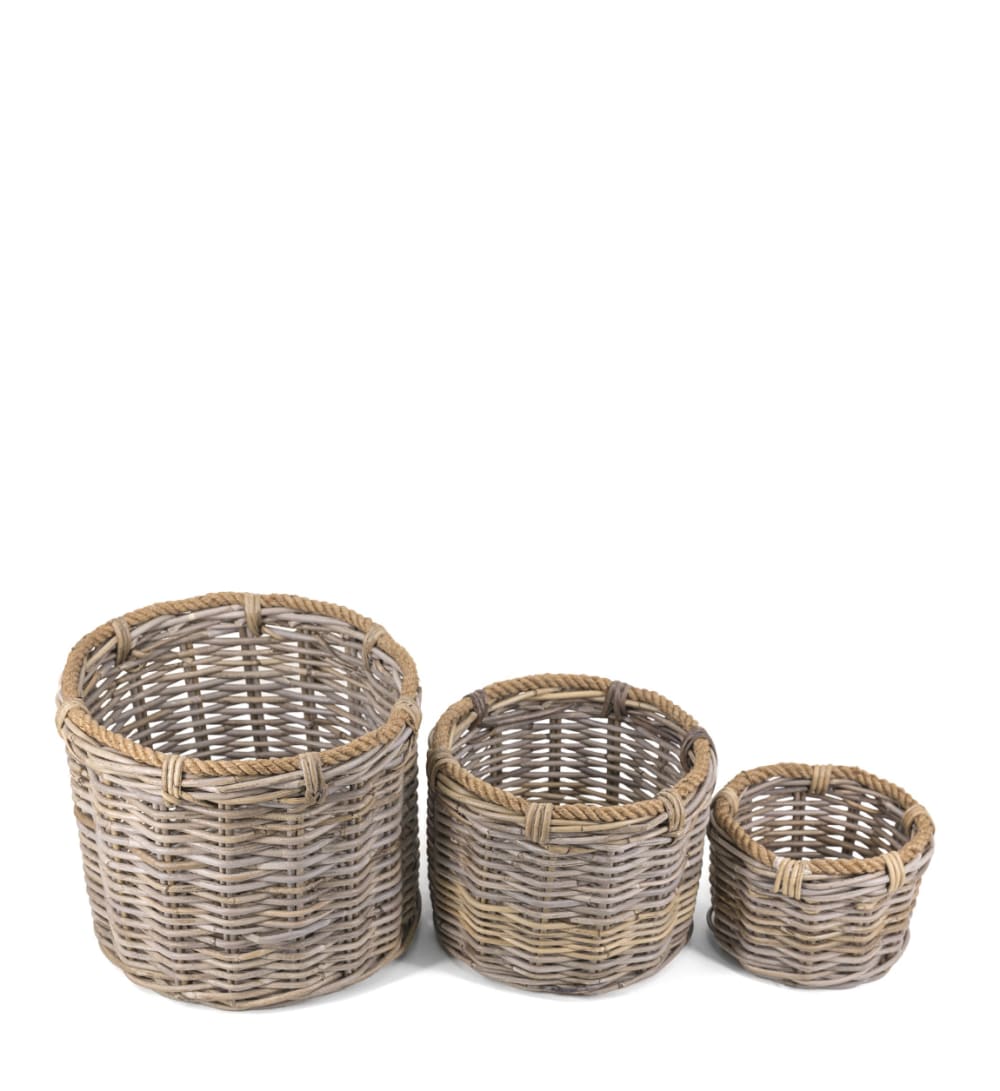 MOYCOR 3er Set Körbe aus Rattan und Seil, D 40 cm, beige style landhaus - Rattan