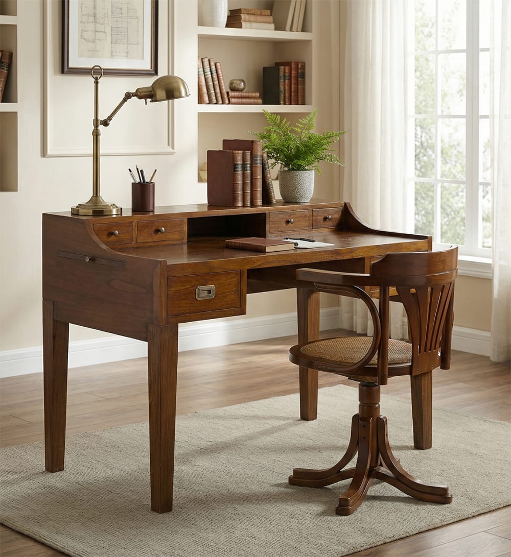 Chaise rotative en bois de chêne marron et rotin beige