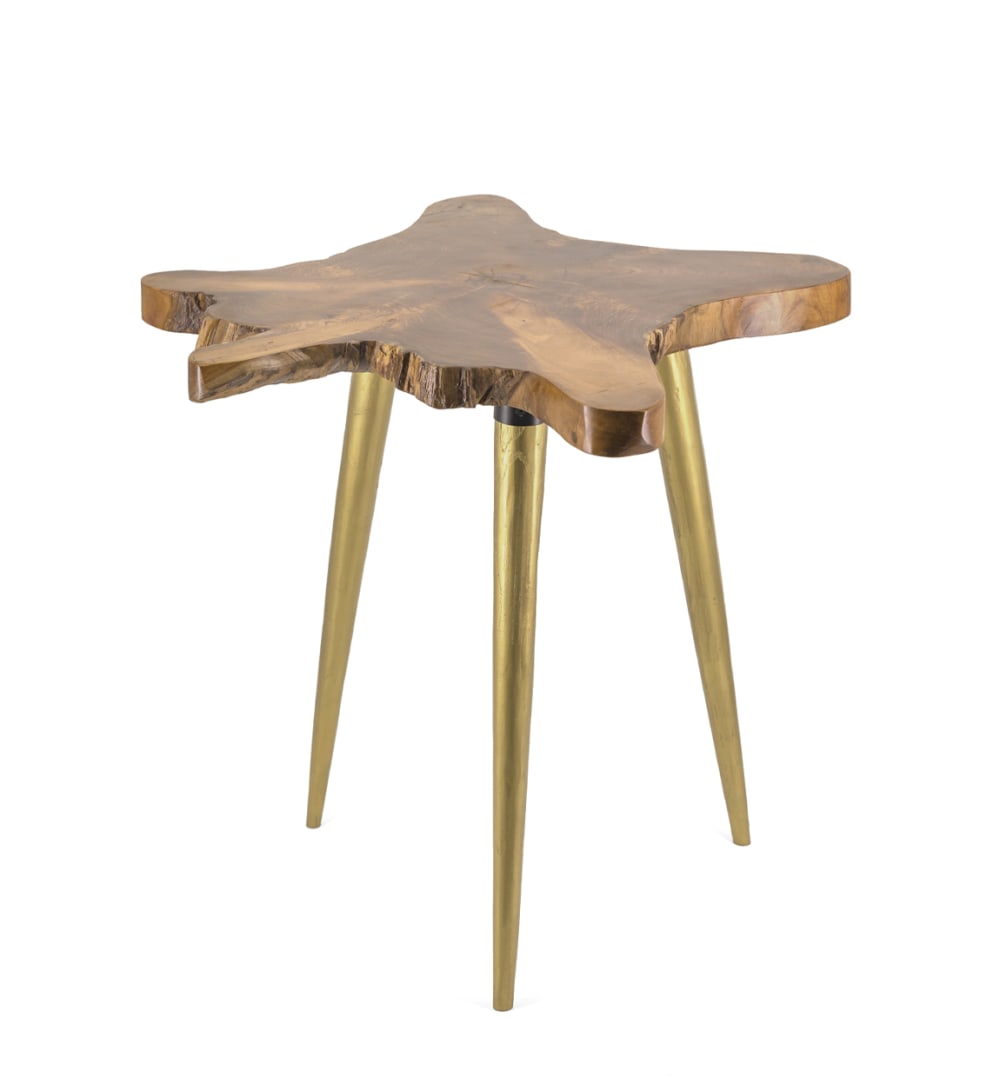 Mesa auxiliar de madera de teca marrón y dorado anch. 60 cm