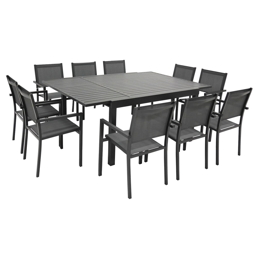 Salon de jardin table 140/200cm aluminium anthracite et gris